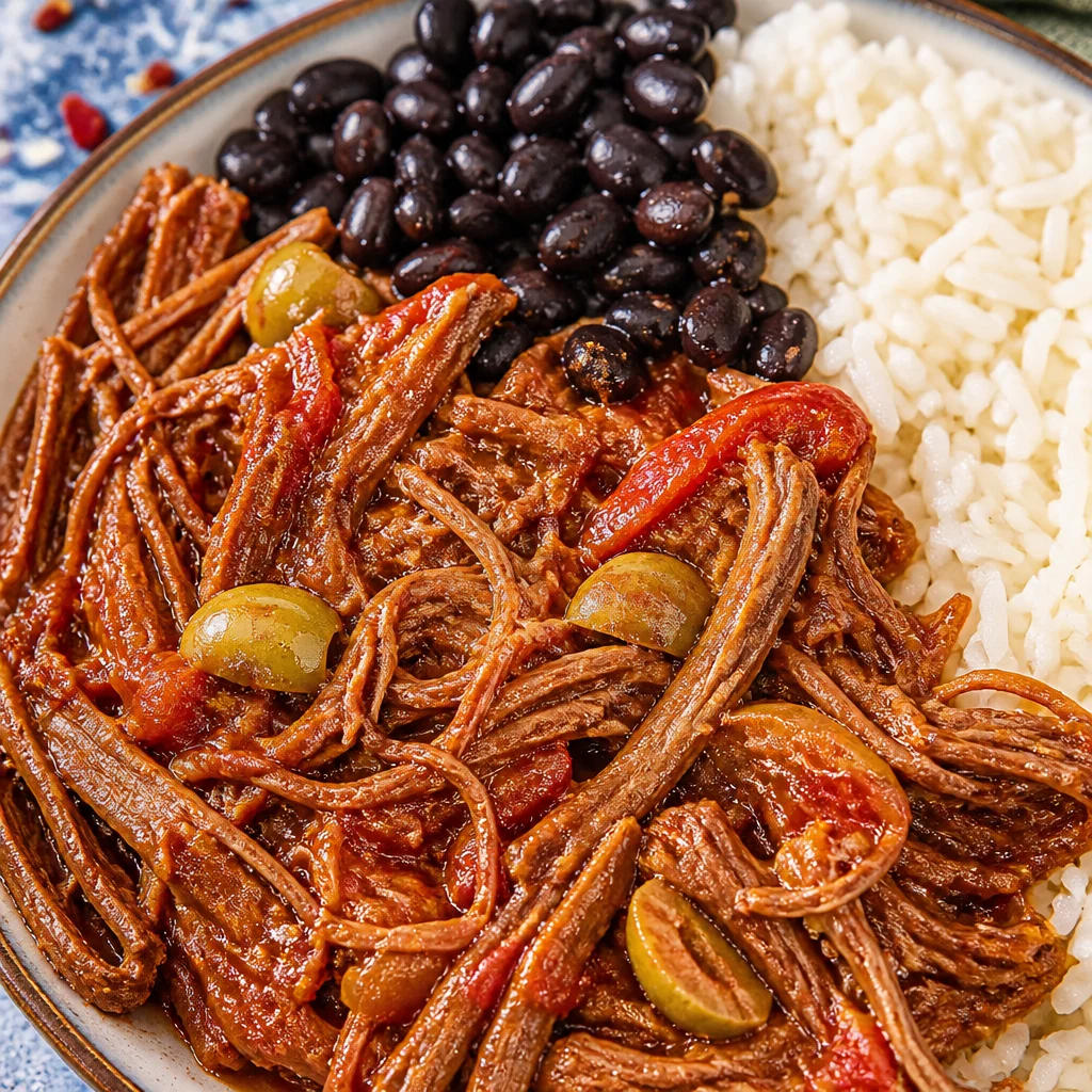 Delicious Easy Ropa Vieja - Cuban Shredded Beef cooked in a flavorful tomato sauce.