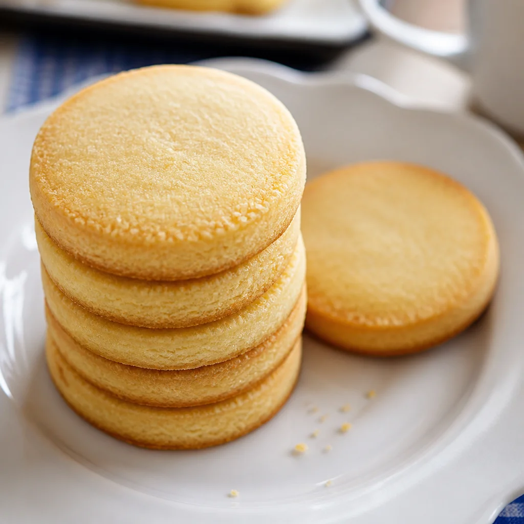 Buttery 3-ingredient Scottish shortbread cookies on a plate, ready to enjoy.