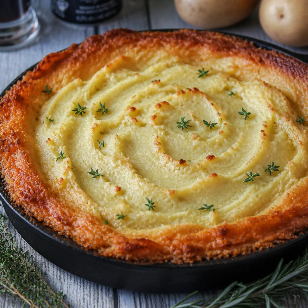 Delicious Easy Shepherd's Pie with ground lamb and creamy mashed potato topping.
