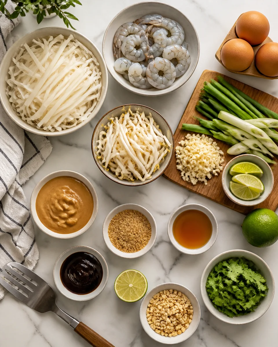 Easy Shrimp Pad Thai — Rice Noodle Peanut Sauce