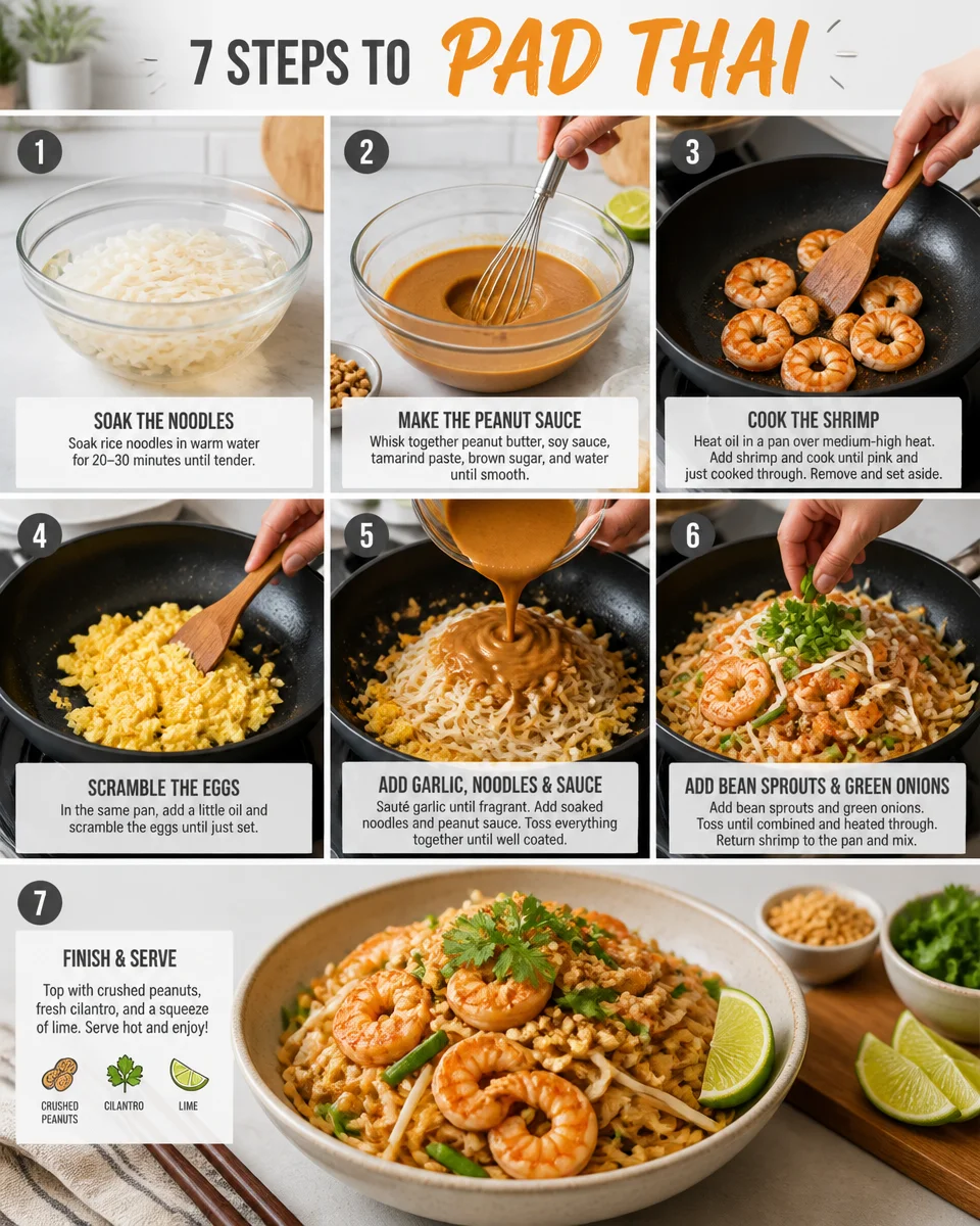 Easy Shrimp Pad Thai — Rice Noodle Peanut Sauce