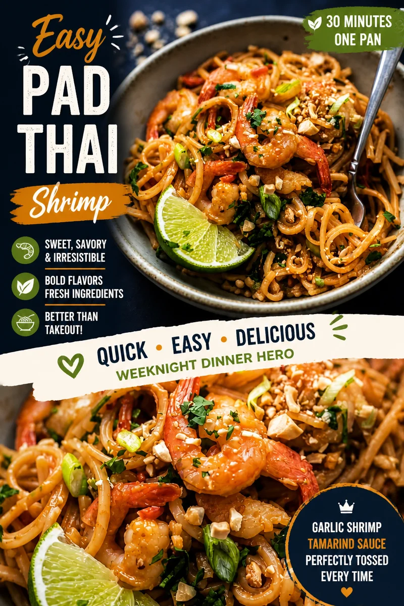 Easy Shrimp Pad Thai — Rice Noodle Peanut Sauce