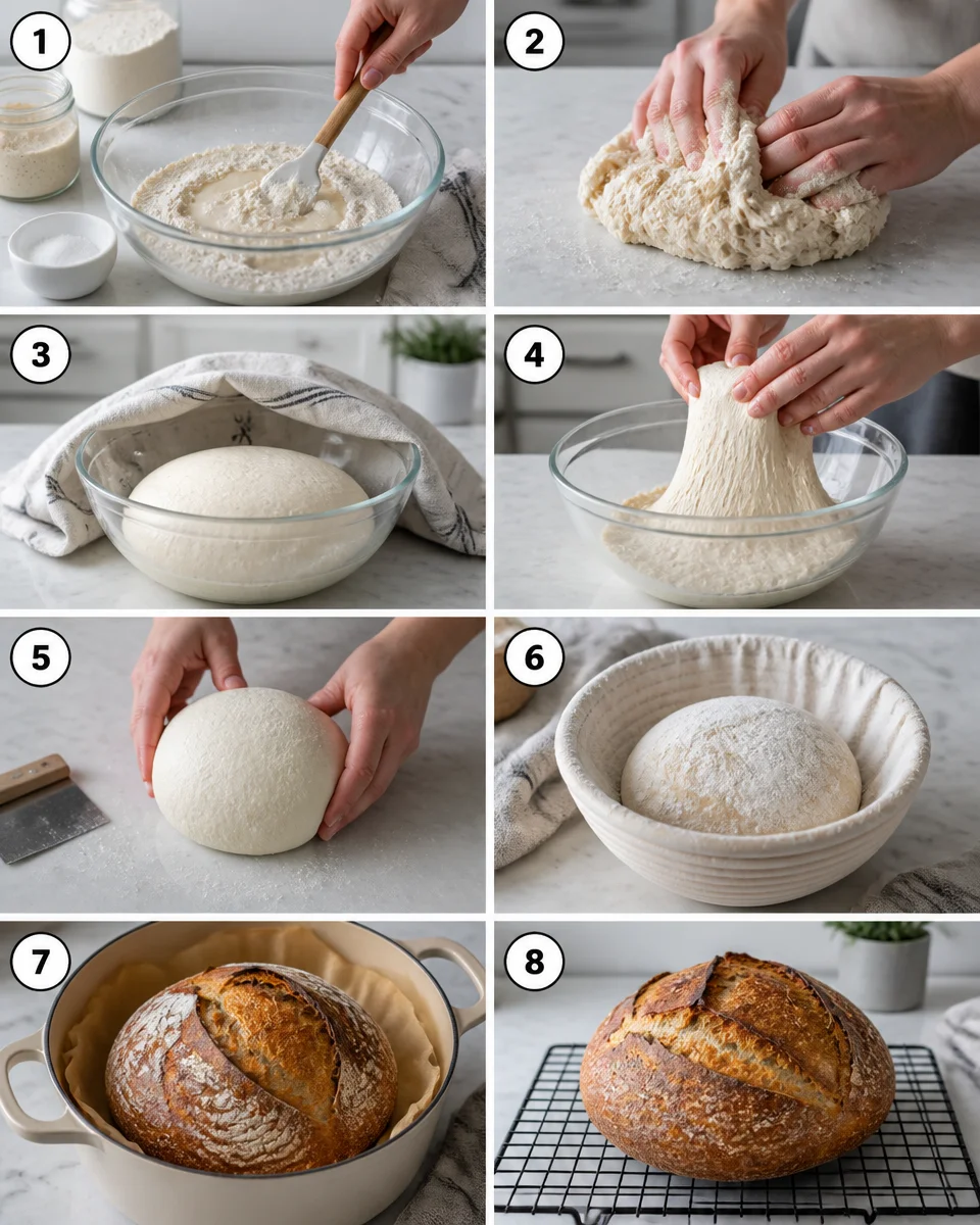 Easy Sourdough Bread — Beginner No Knead