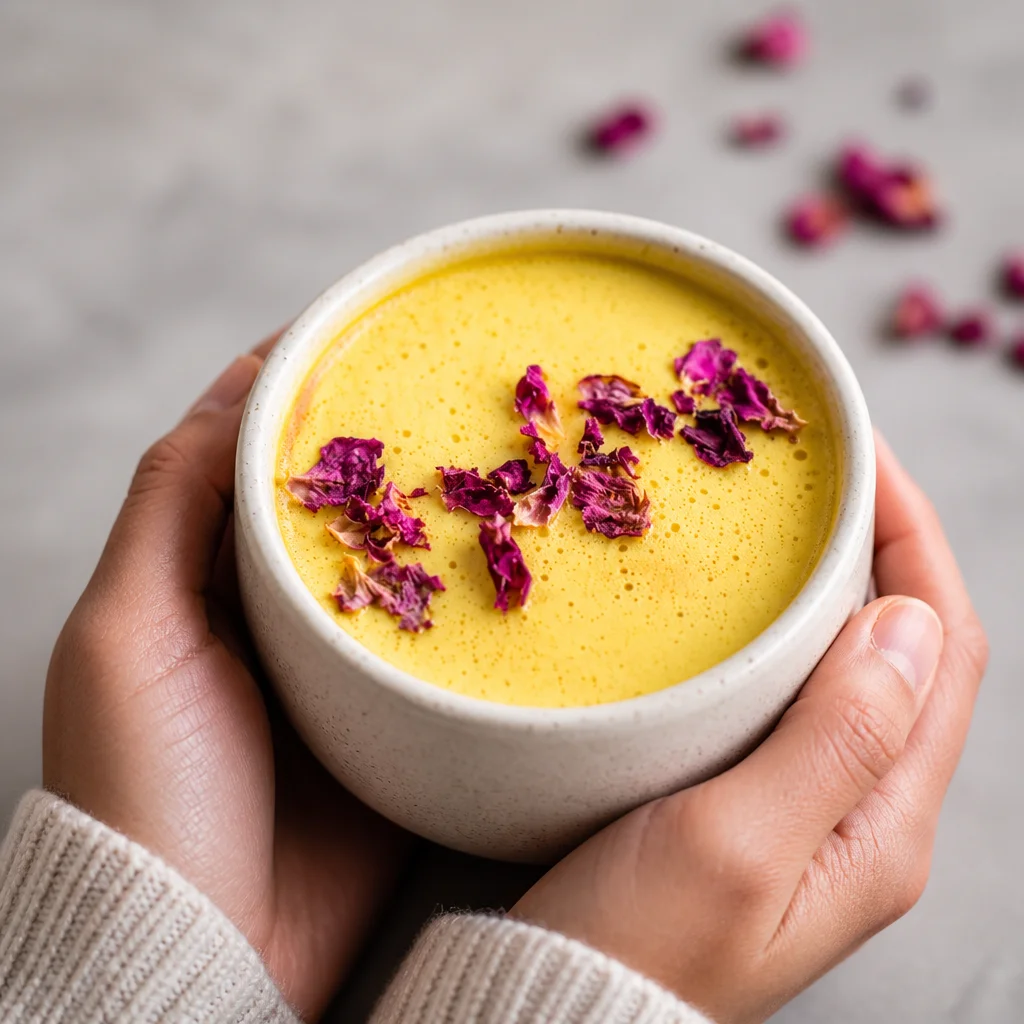 Creamy Easy Turmeric Latte - Golden Milk warm drink with spices and milk.
