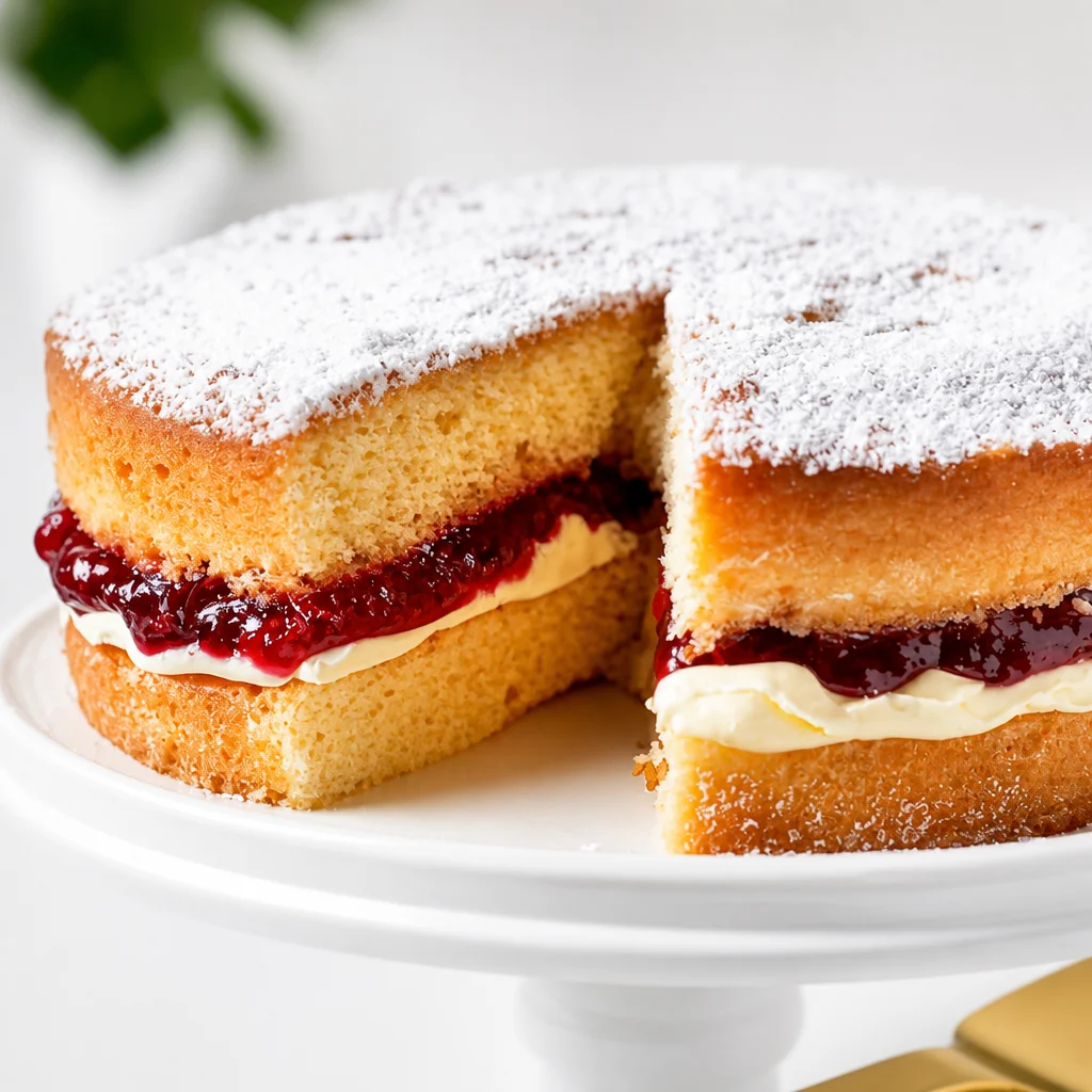 Easy Victoria Sponge cake with whipped cream and strawberry jam