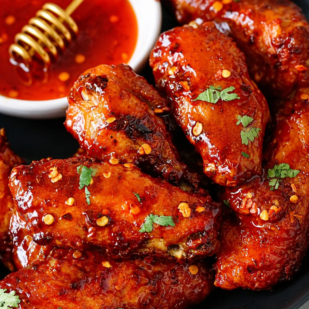 Hot Honey Crispy Chicken Wings glazed in sweet and spicy sauce, perfect appetizer