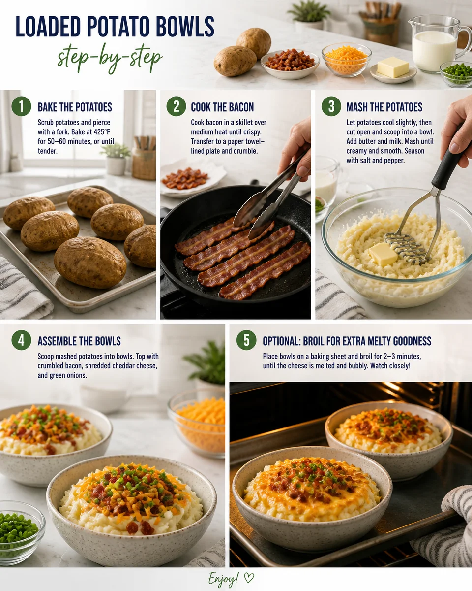 Loaded Potato Bowls with Bacon and Cheese