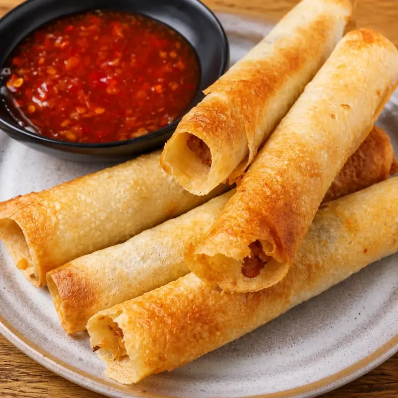 Easy Air Fryer Lumpia Chips ready to enjoy, a crispy Filipino snack.