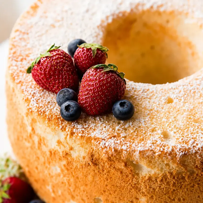 Easy Angel Food Cake - light and fluffy dessert made with just 6 simple ingredients.