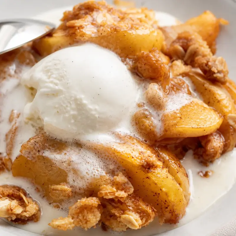 Delicious easy apple crisp with a simple oat topping served warm in a baking dish.