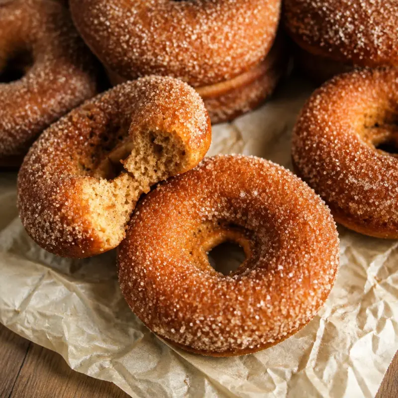 Delicious Easy Baked Apple Cider Donuts dusted with cinnamon sugar, perfect for fall.