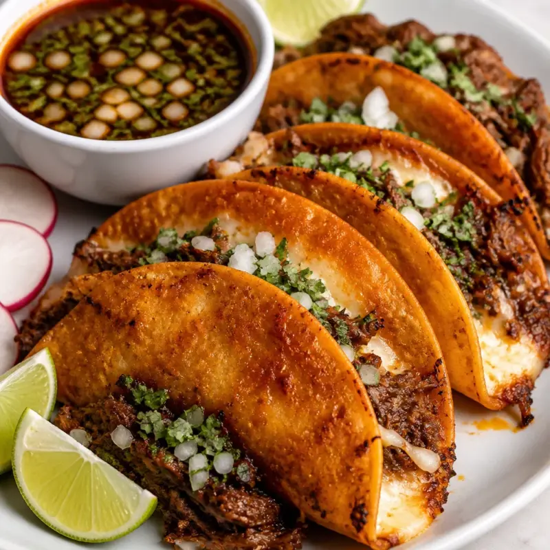 Easy Birria Grilled Cheese Sandwich with crispy exterior and gooey cheese for dipping.