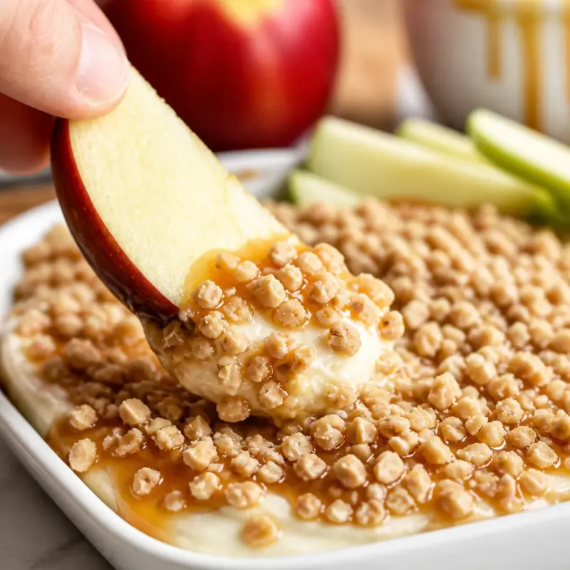 Easy Caramel Apple Dip served in a bowl, perfect for parties with cream cheese and caramel.