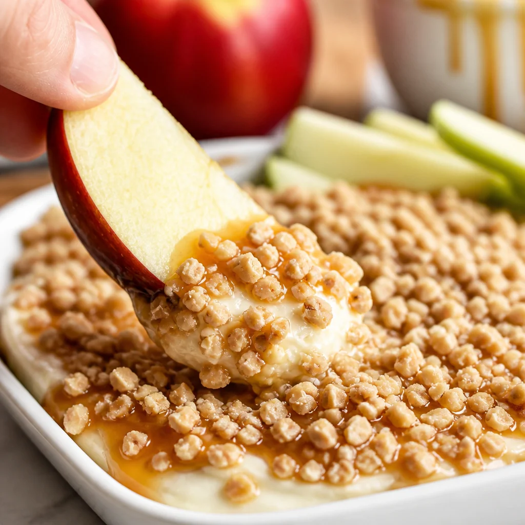 Easy Caramel Apple Dip served in a bowl, perfect for parties with cream cheese and caramel.