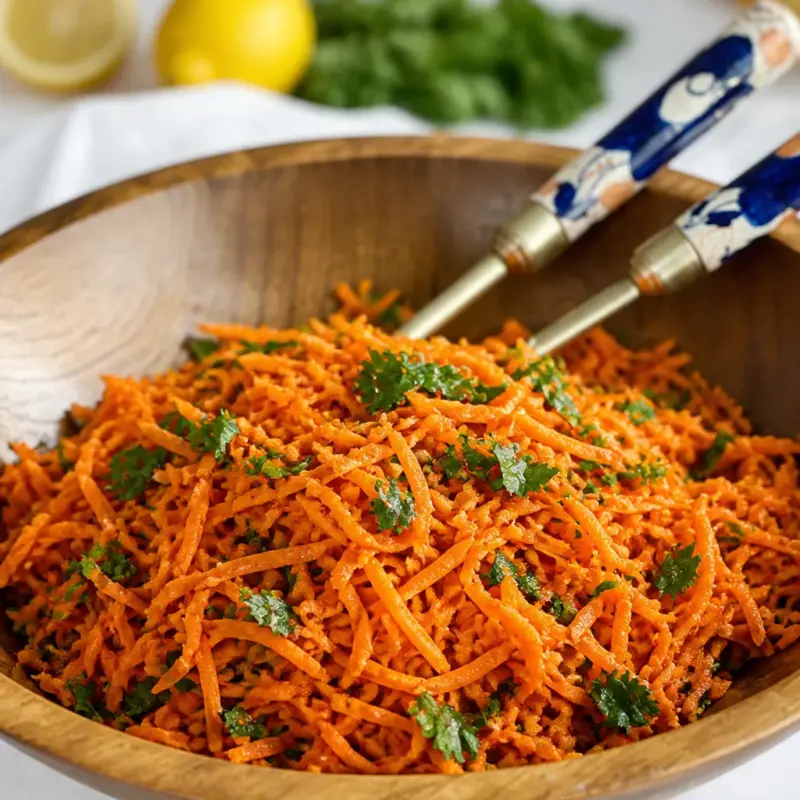 Bowl of Easy Carrot Salad - Viral Grated French Style with fresh carrots and dressing