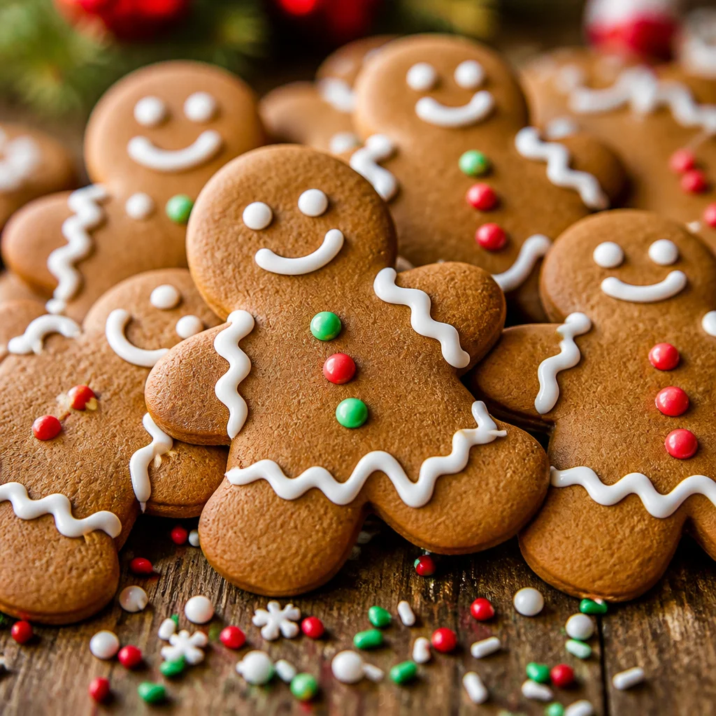 Decorated Easy Christmas Gingerbread Men cookies on a white plate during the holidays.