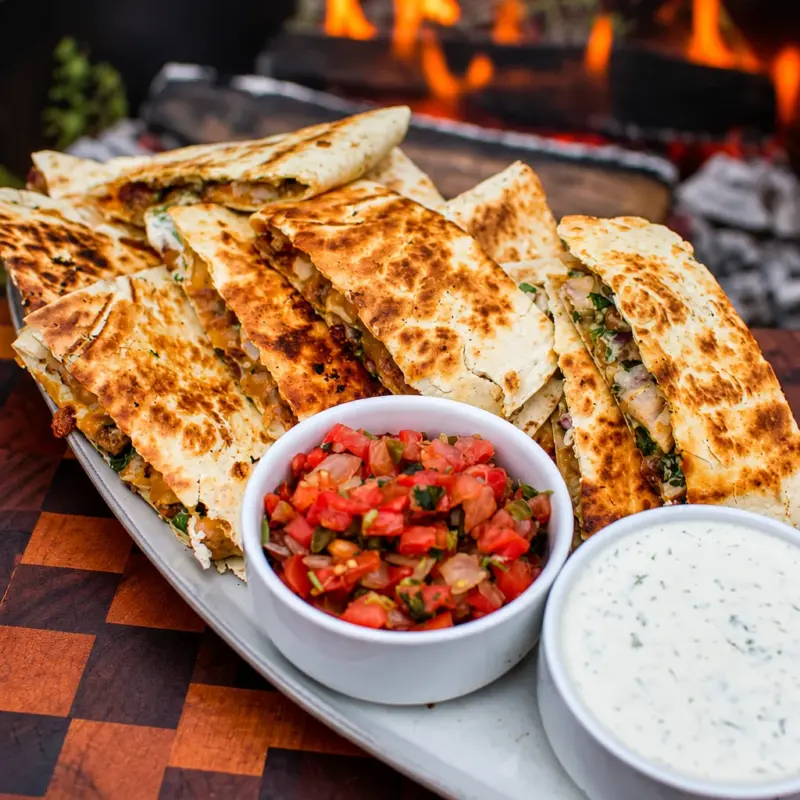 Easy Cool Ranch Chicken Bacon Quesadilla cooked in a crispy skillet.