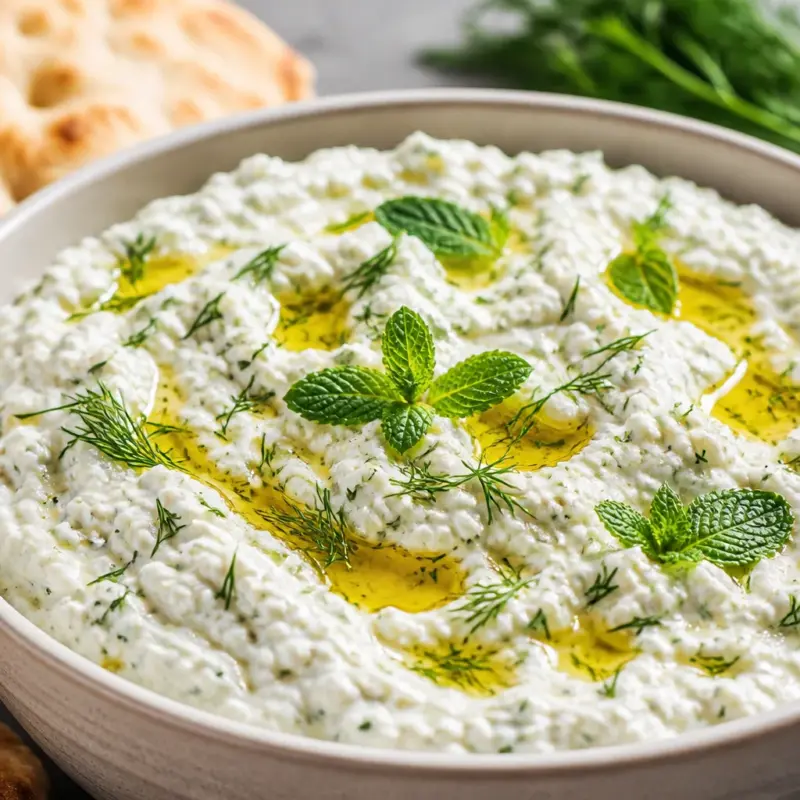 Easy Cottage Cheese Tzatziki dip made with high protein ingredients, perfect for healthy snacking.