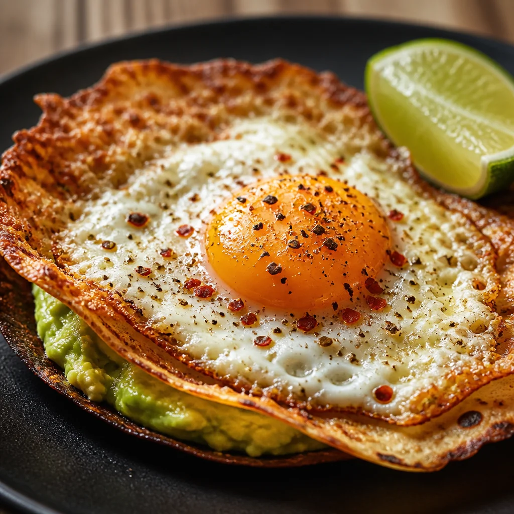 Easy Crispy Feta Eggs topped with avocado, ideal for a Mediterranean breakfast.