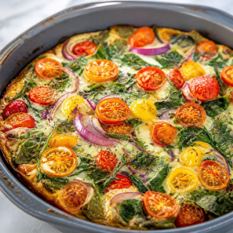 Easy Egg White Frittata with vegetables, ideal for a low calorie, high protein breakfast.