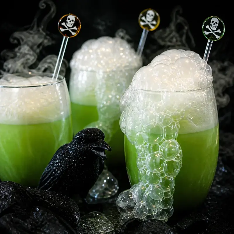 Easy Halloween Punch Recipe served in a black cauldron with dry ice for a spooky effect.