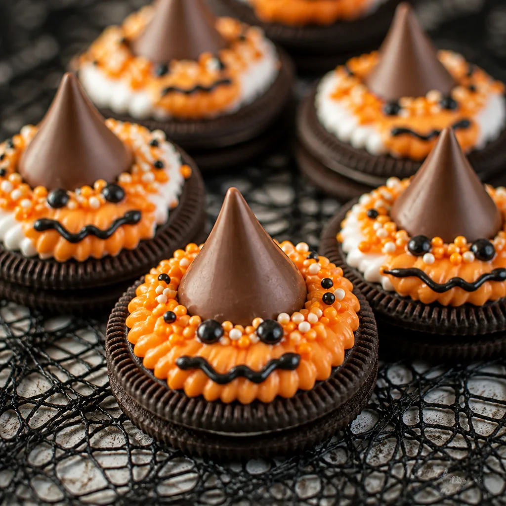 Easy Halloween Witch Hat Cookies made with Oreos - a fun and festive treat.