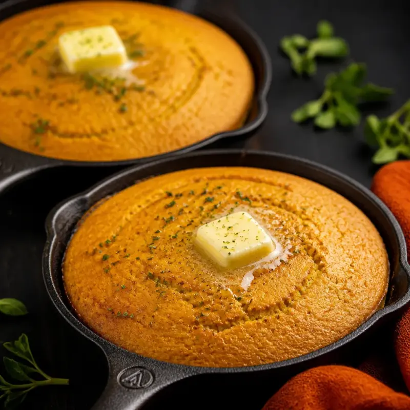 Slice of Easy Hot Honey Cornbread with a golden crust and drizzle of hot honey.