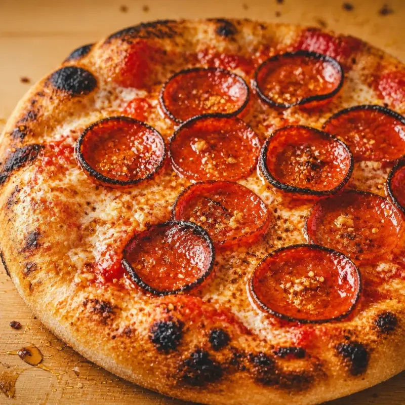 Easy Hot Honey Pizza with spicy pepperoni and honey drizzle on crispy crust