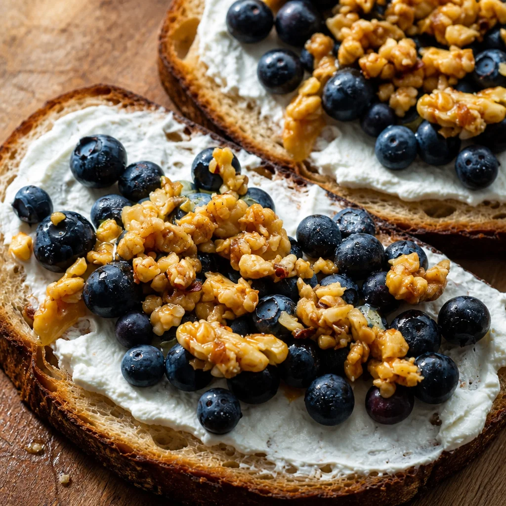 Easy Hot Honey Ricotta Toast topped with pistachios and served on crunchy bread.