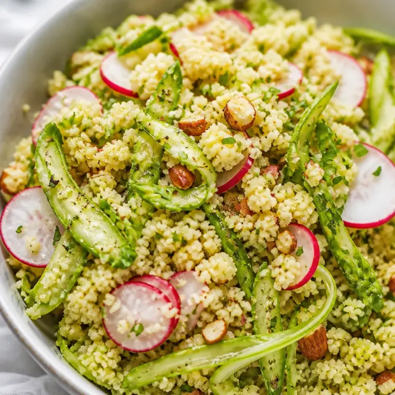 Fresh Easy Lemon Asparagus Salad with lemon vinaigrette and seasonal vegetables.