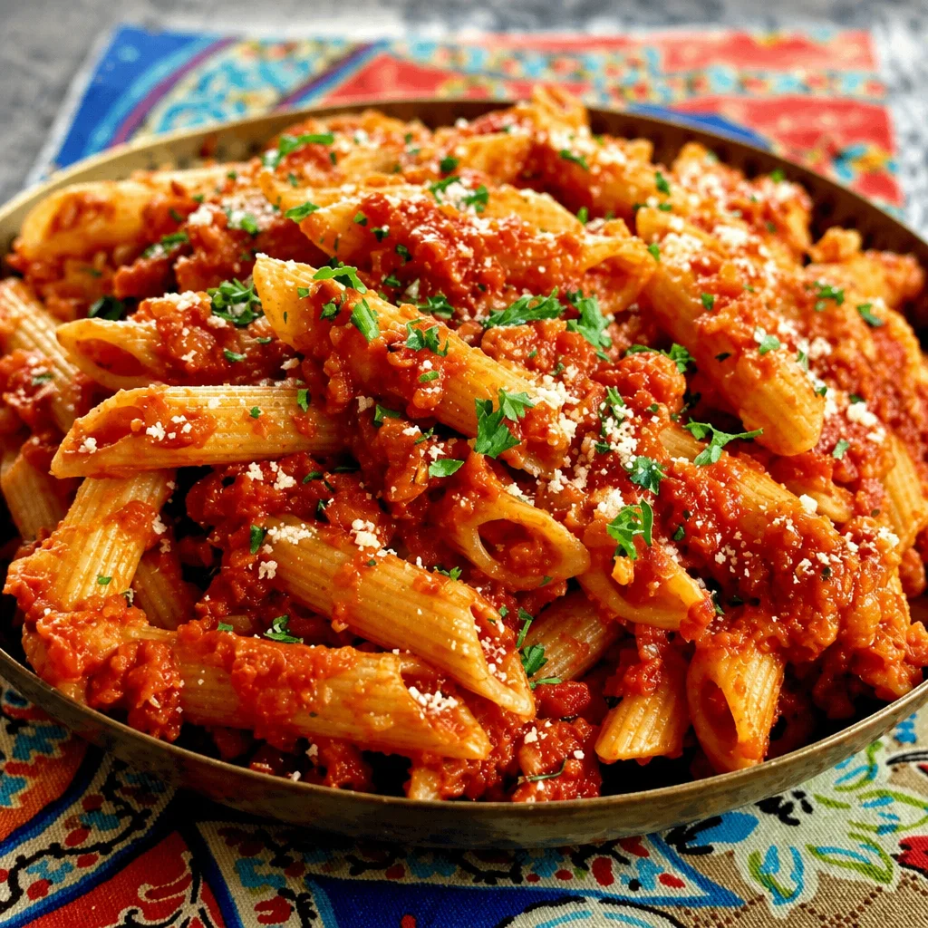 Bowl of Easy Lentil Bolognese pasta sauce rich in protein and fiber, vegan-friendly.