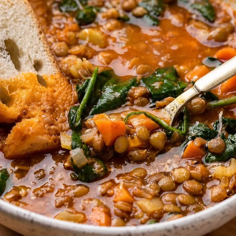Bowl of Easy Lentil Soup featuring lentils, vegetables, and herbs for a budget-friendly meal.