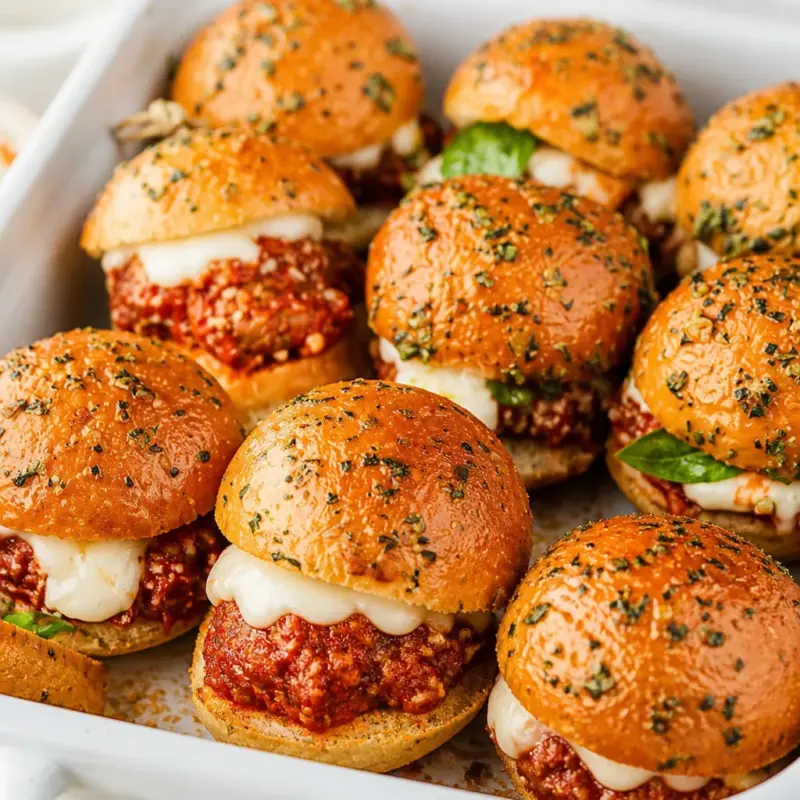Delicious Easy Meatball Sliders made with Hawaiian rolls and Italian sauce
