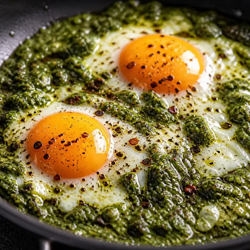 Easy Pesto Eggs served on toast, a quick and viral breakfast recipe from TikTok.