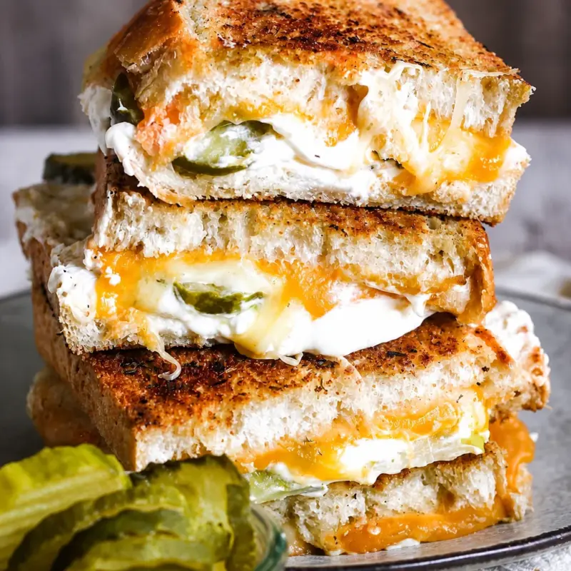 Easy Pickle Grilled Cheese with Dill Butter on toasted bread and crispy pickles