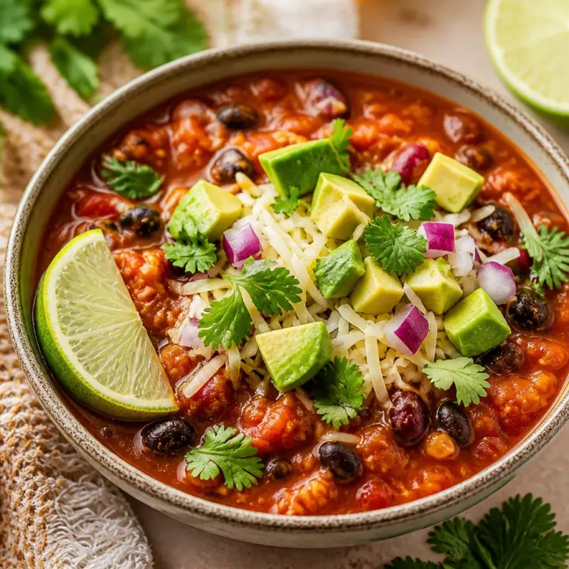 Easy Pumpkin Chili served in a bowl, showcasing fall comfort food elements.