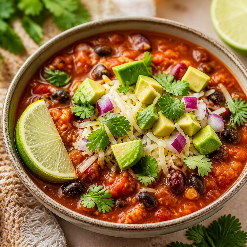 Easy Pumpkin Chili served in a bowl, showcasing fall comfort food elements.