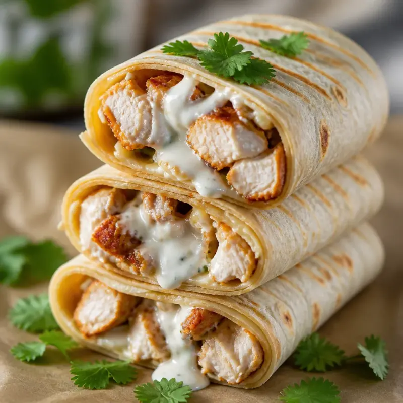 Easy Ranch Chicken Bacon Wrap with lettuce, chicken, bacon, cheese, and ranch dressing.