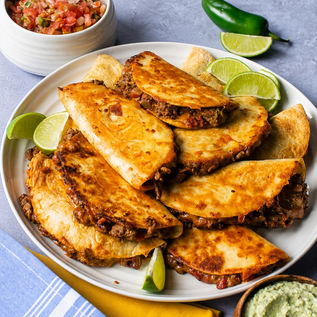 Easy Smash Tacos with ground beef in crispy shell served with toppings