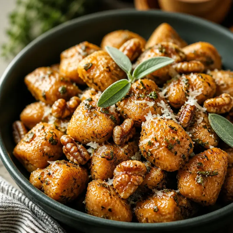 Delicious Easy Sweet Potato Gnocchi served with sage cream sauce, perfect fall comfort food.