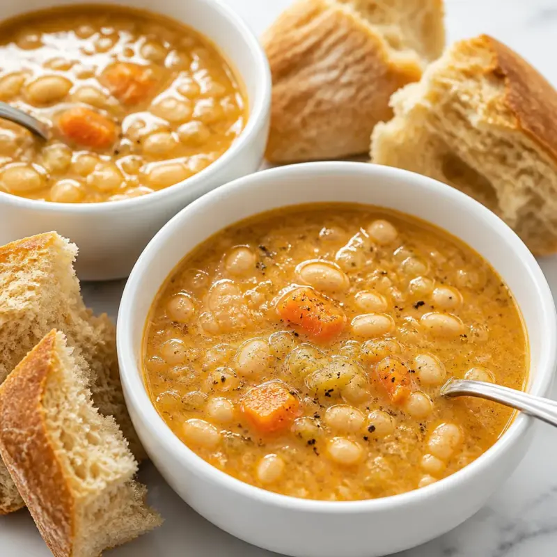 Bowl of Easy Tuscan White Bean Soup with kale, garlic, and rustic ingredients