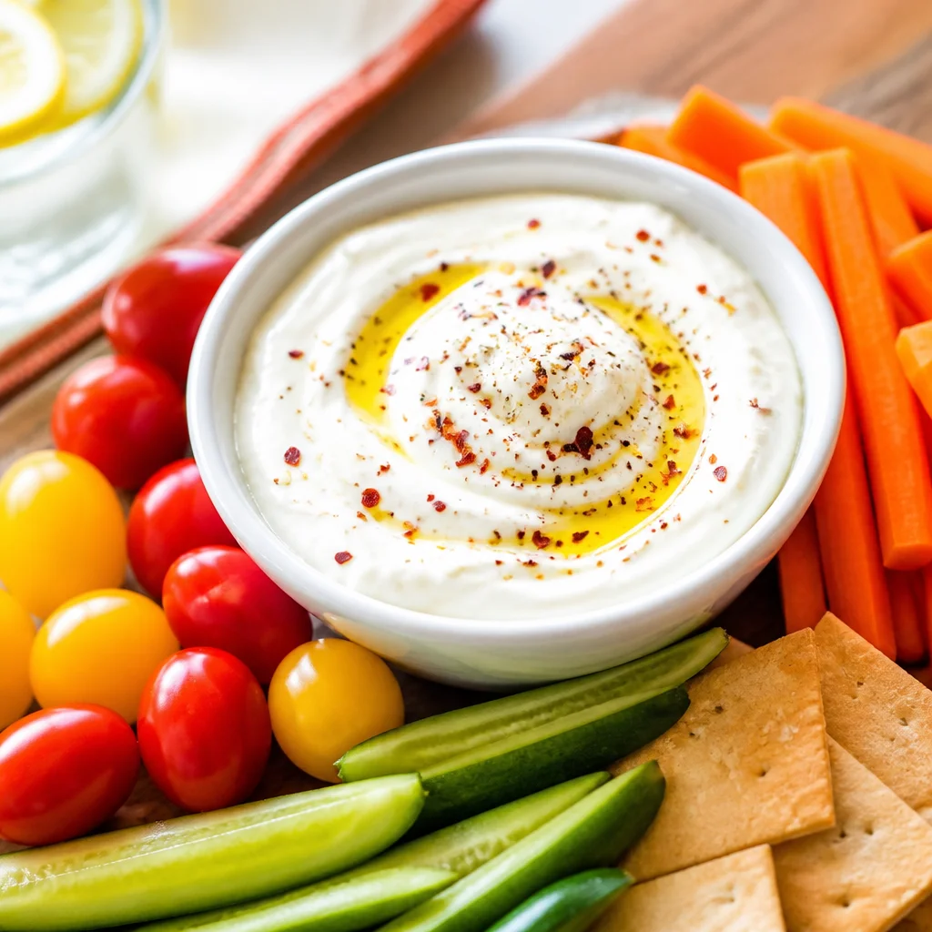 A bowl of easy whipped cottage cheese spread with herbs, perfect for dips.