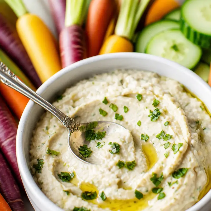 Creamy Easy White Bean Dip with Garlic and Fresh Herbs served with crackers