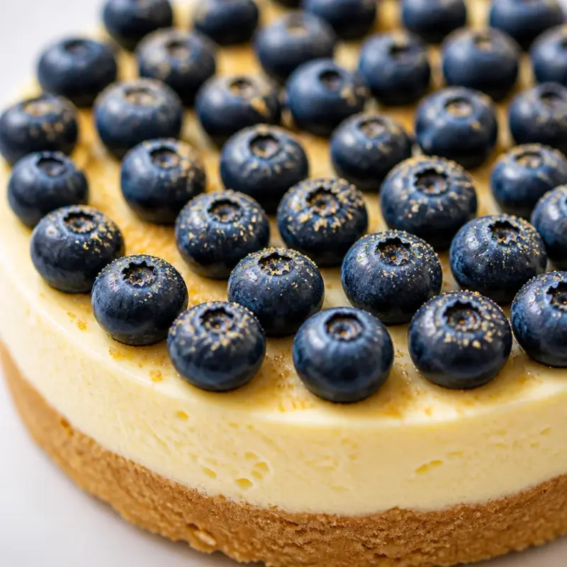 Sliced Easy Yuzu Cheesecake on a decorative plate, showcasing its creamy texture.