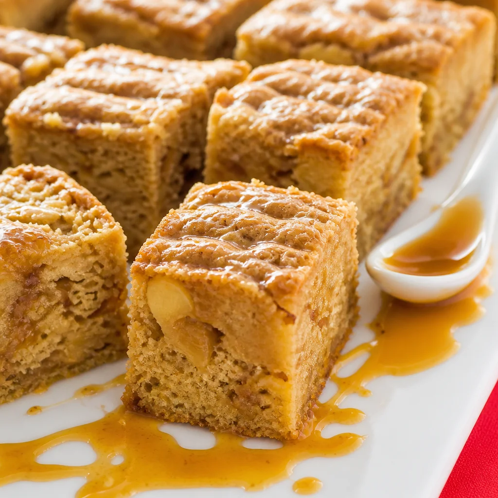 Delicious Caramel Apple Blondies topped with caramel sauce and pecans for a sweet treat.