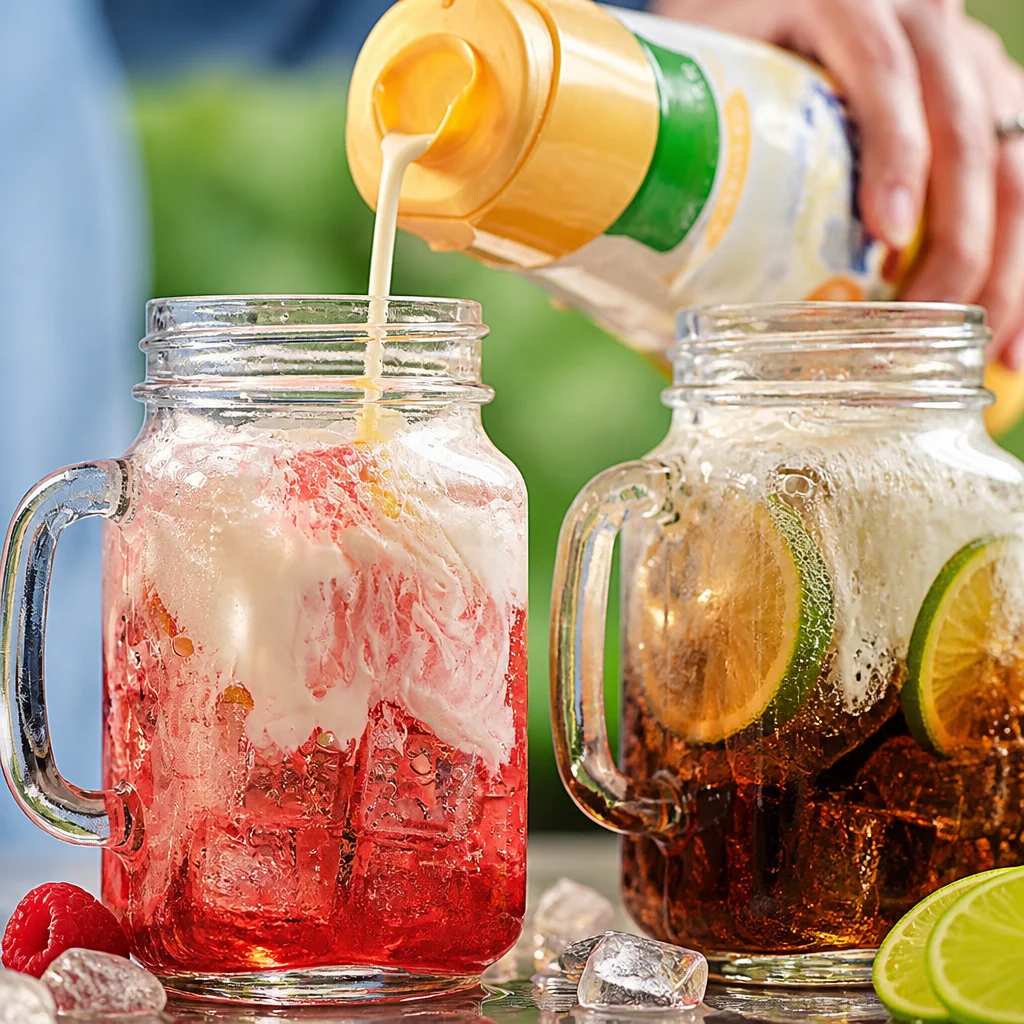 Refreshing dirty soda recipe with flavored syrups and cream topping.