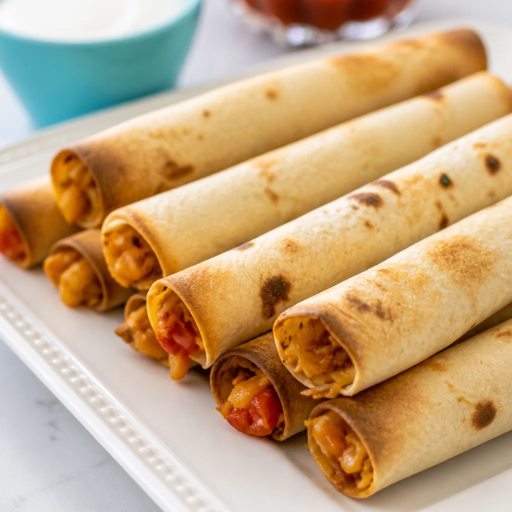Easy air fryer taquitos filled with Thanksgiving turkey, crispy and delicious.