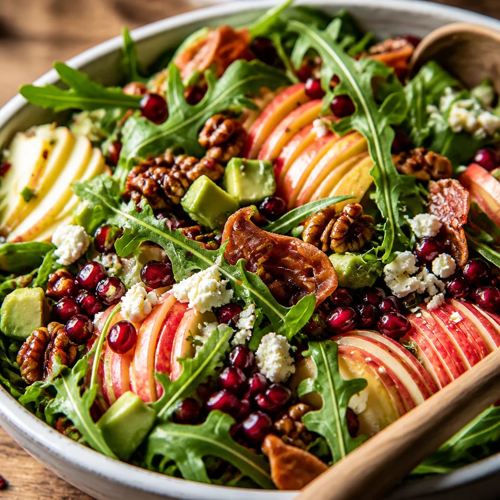 Easy Apple Walnut Salad with fresh greens, honeycrisp apples, and walnuts for fall.