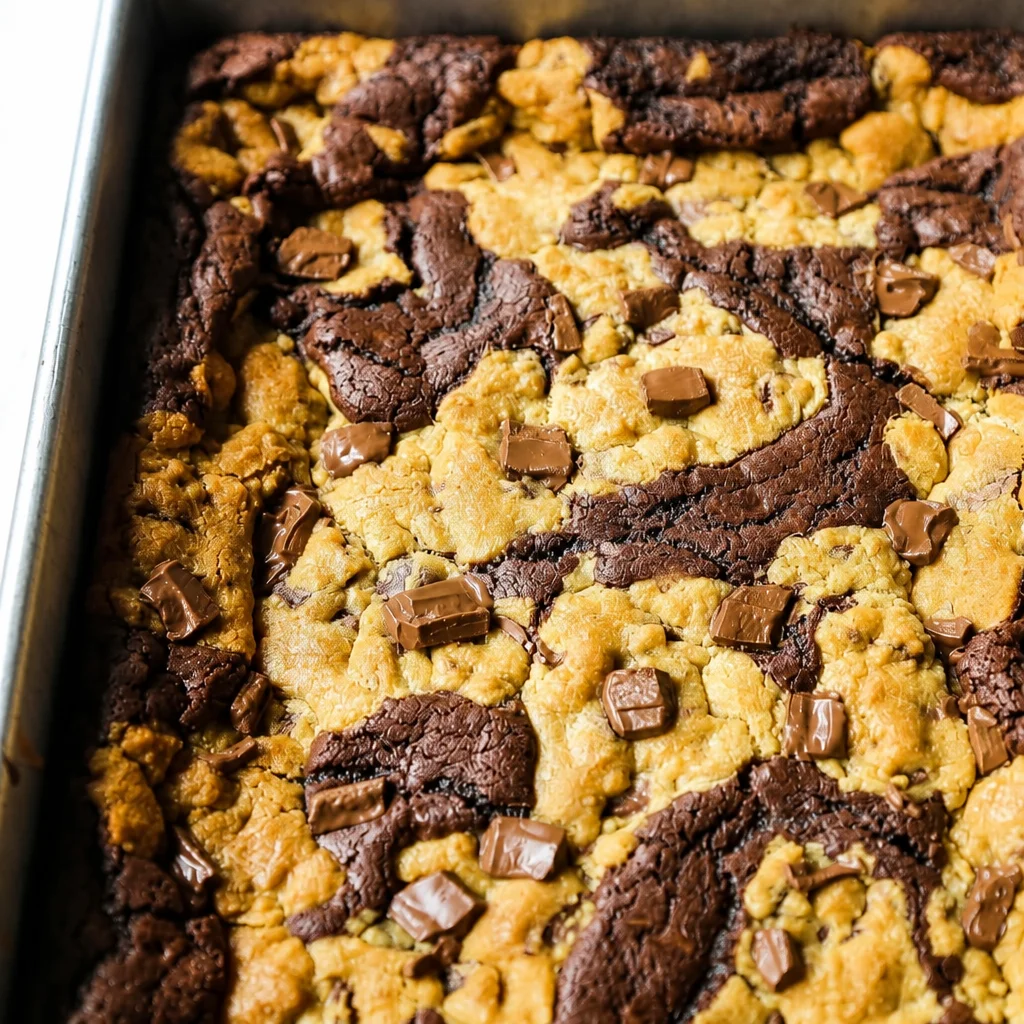 Fudgy brownie and chocolate chip cookie bars in a delicious brookies recipe