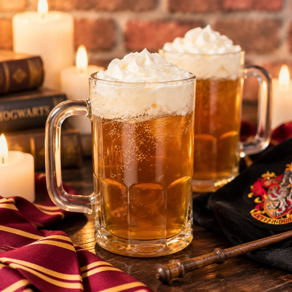 Delicious homemade butterbeer recipe featuring cream soda and butterscotch syrup.